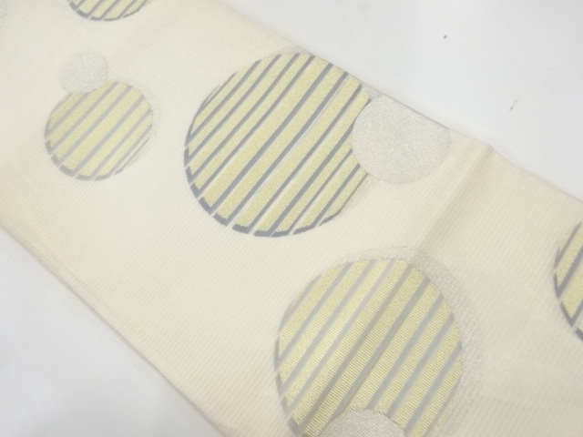 リサイクル　絽丸紋に横段模様織出し袋帯